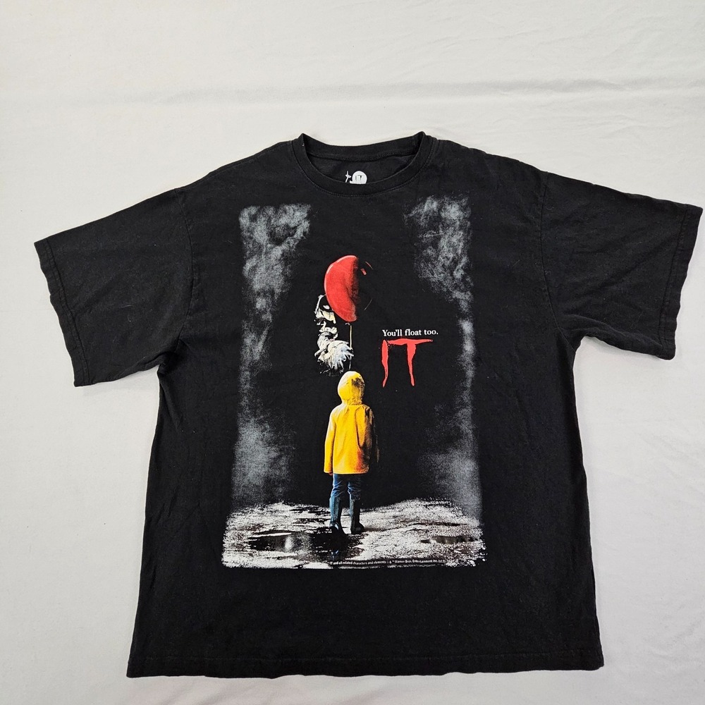 IT You'll Float Too Black Short Sleeve Cotton T-Shirt Adult XS